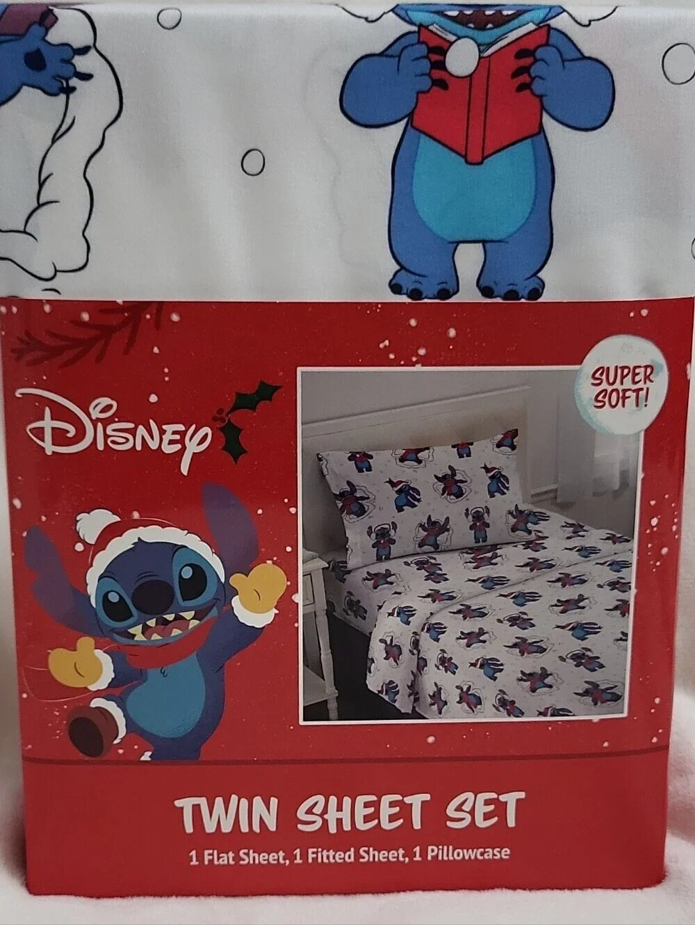 Disney Stitch Twin Sheet Set Holiday 3 Piece Set Christmas Sheets New